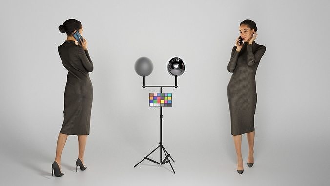 Lady in a midi black dress is talking on the phone 212 Low-poly 3D model