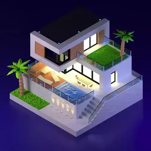 Summer House Isometric Diorama Low-poly 3D model