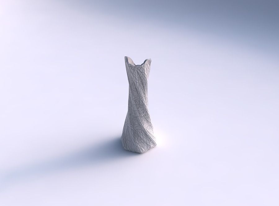 Vase twisted squeezed and bent hexagon 2 with fine mosaic plates 3D print model