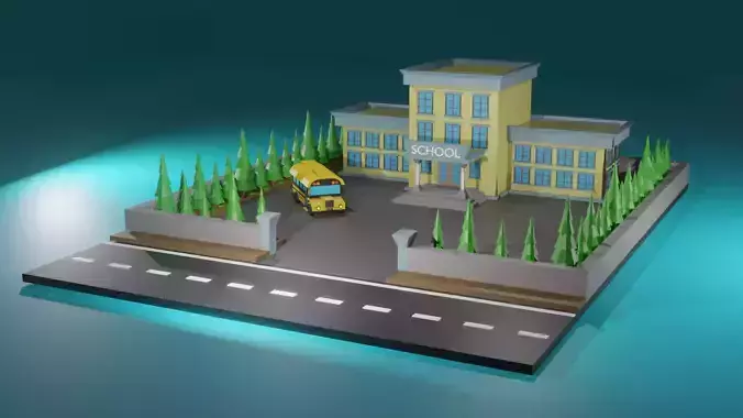 3D School Model Low Poly bus