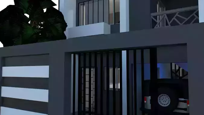 villa house with car