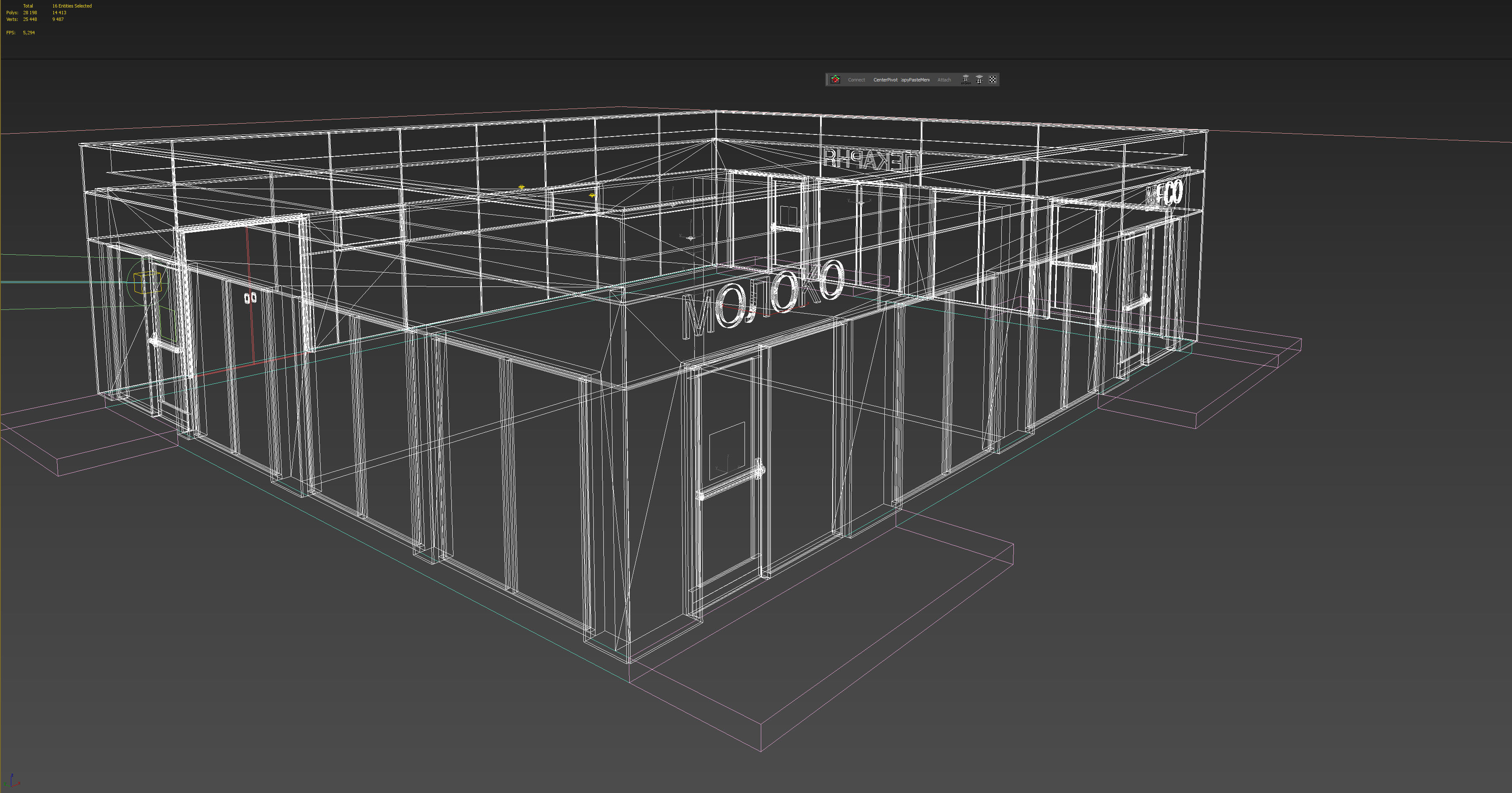 Street pavilion with three small grocery stories 3D model_9