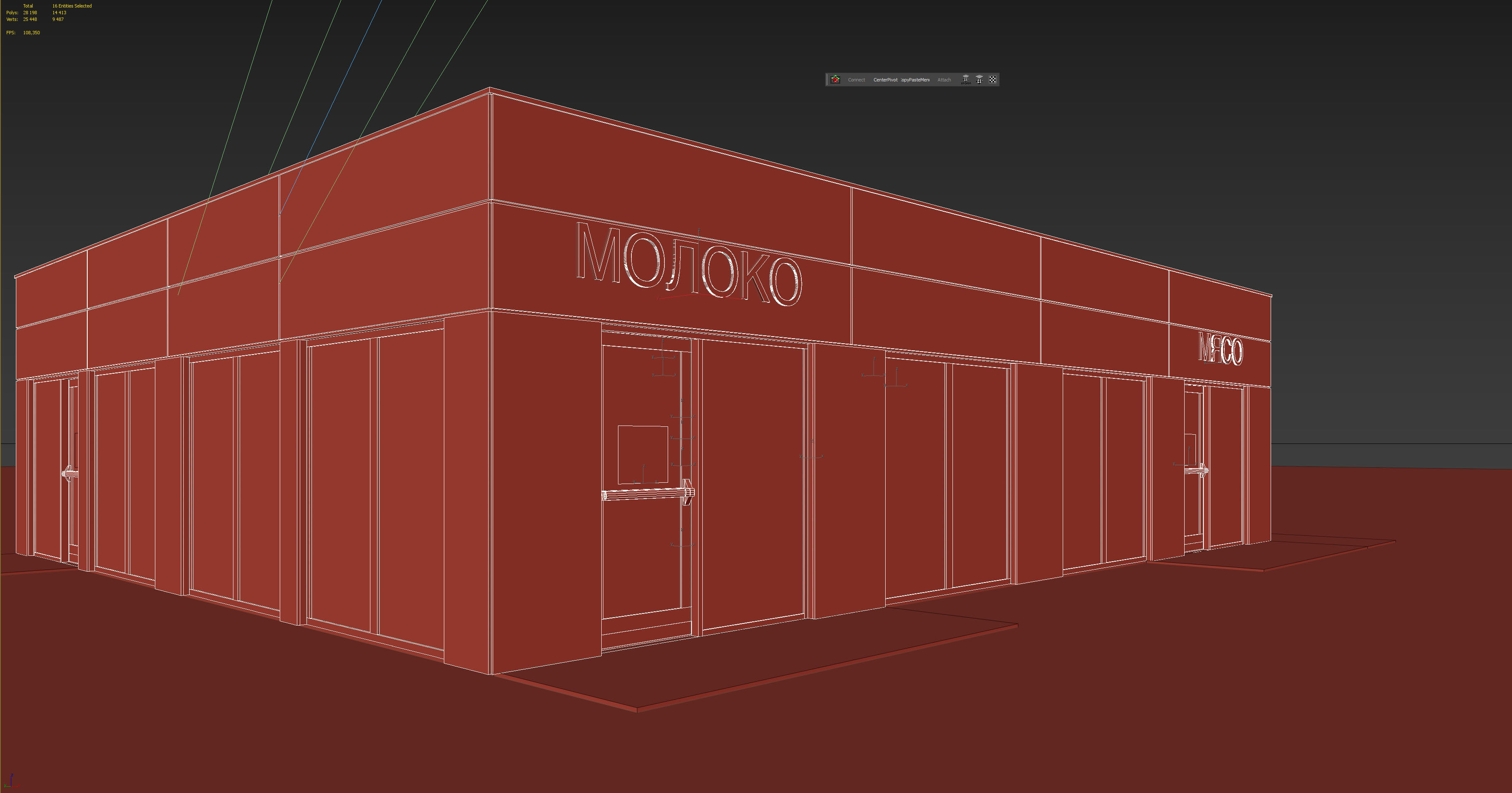 Street pavilion with three small grocery stories 3D model_8