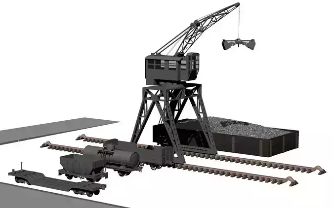 Jib Crane and 4Freight Car set 3D model