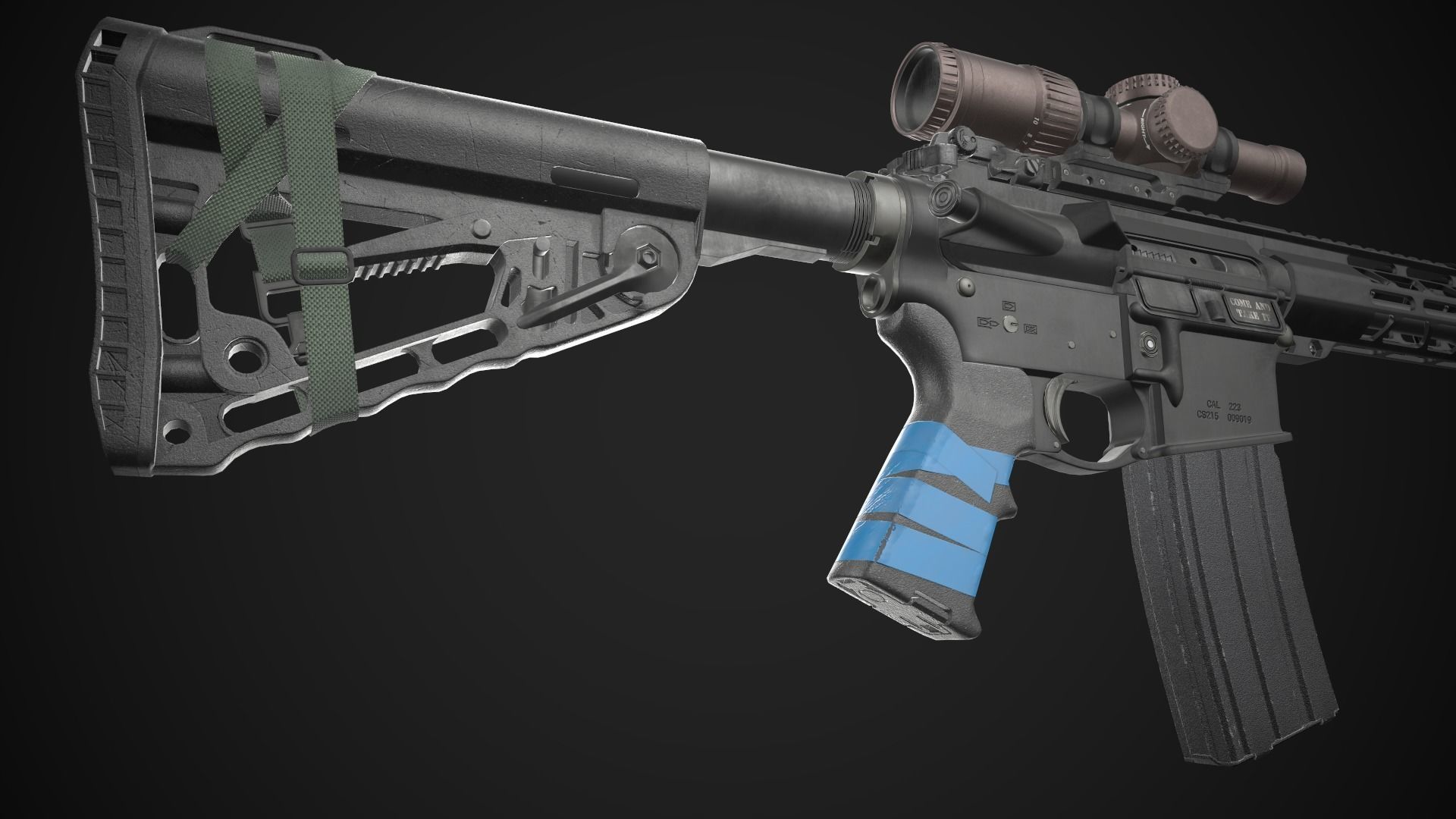 AR-15 Rifle with Upgrades Game Ready Low-poly 3D model_9
