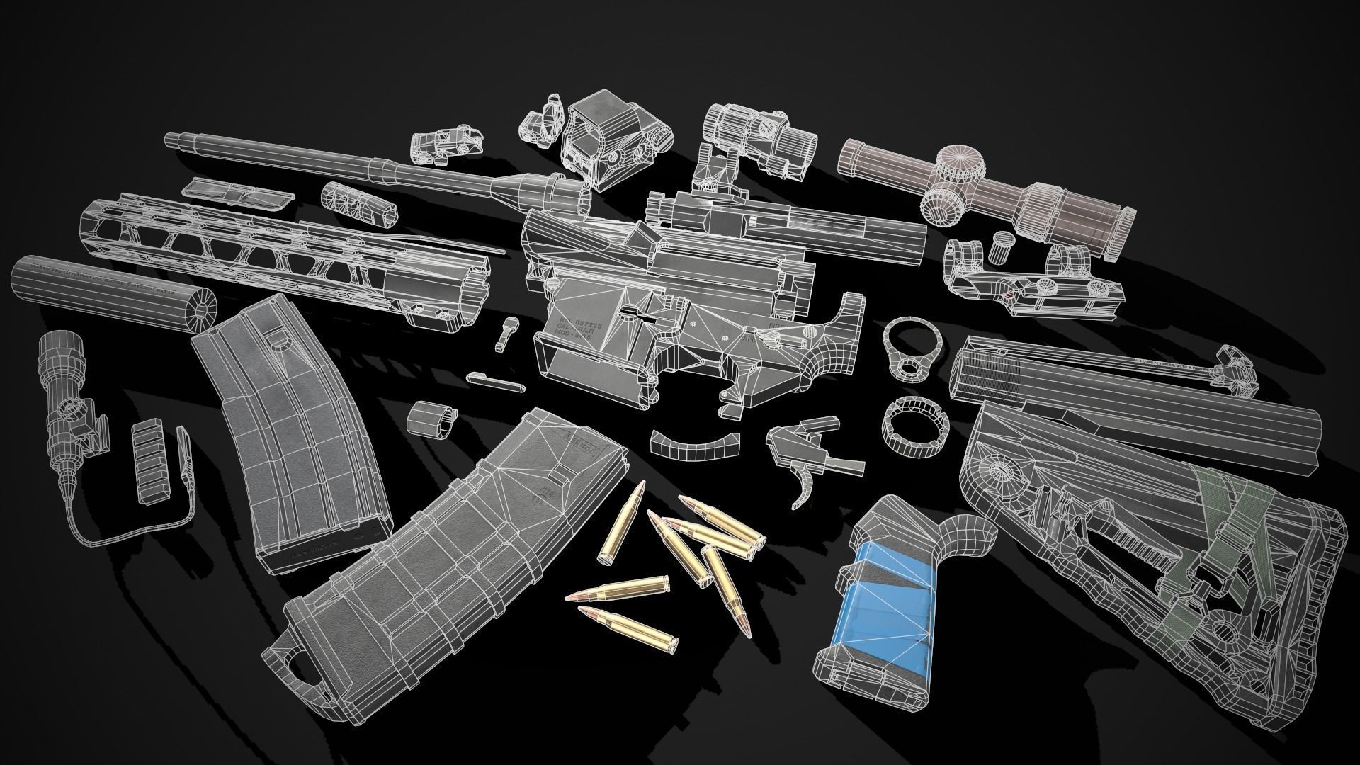 AR-15 Rifle with Upgrades Game Ready Low-poly 3D model_22