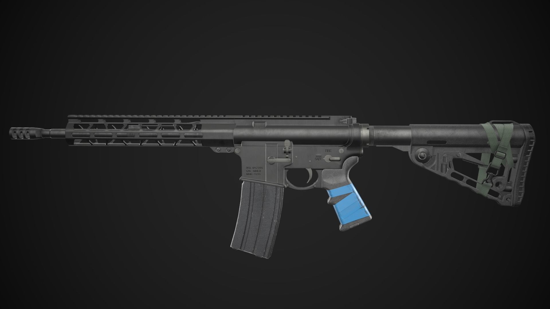 AR-15 Rifle with Upgrades Game Ready Low-poly 3D model_11