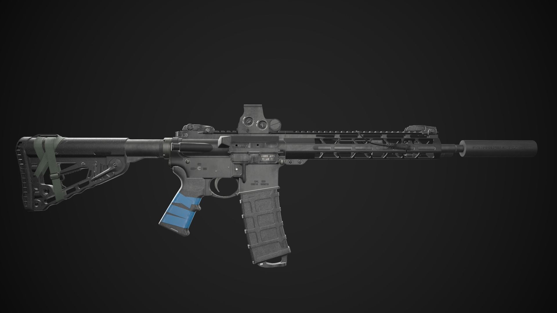 AR-15 Rifle with Upgrades Game Ready Low-poly 3D model_3