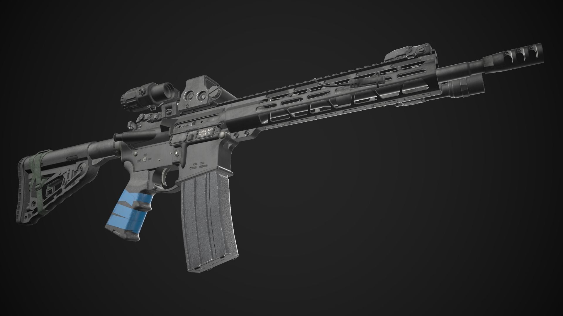 AR-15 Rifle with Upgrades Game Ready Low-poly 3D model_6