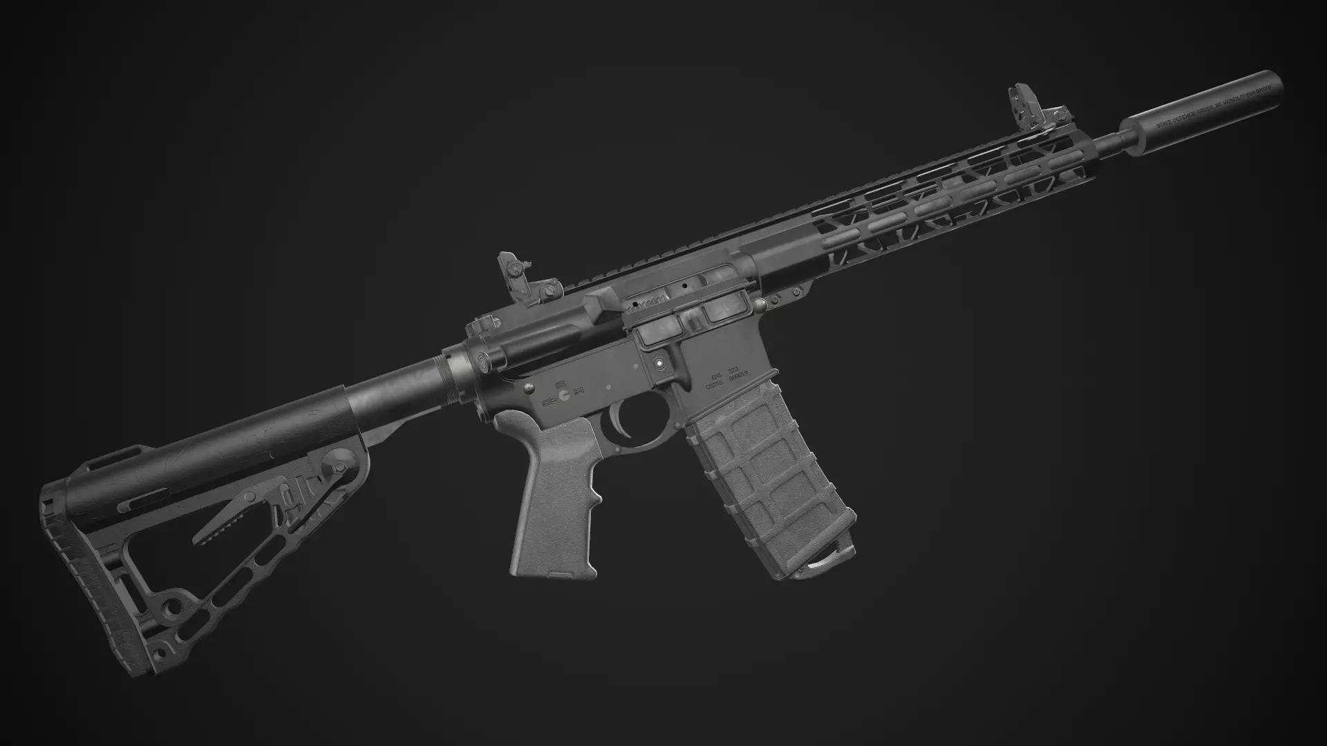 AR-15 Rifle with Upgrades Game Ready Low-poly 3D model_4
