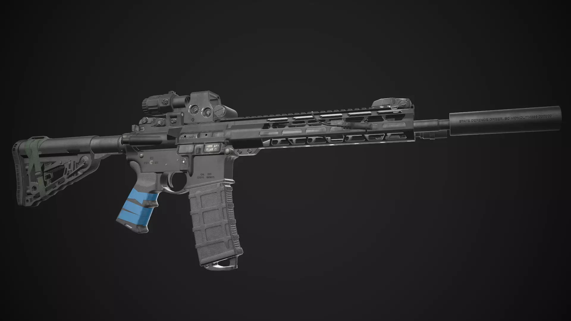 AR-15 Rifle with Upgrades Game Ready Low-poly 3D model_0