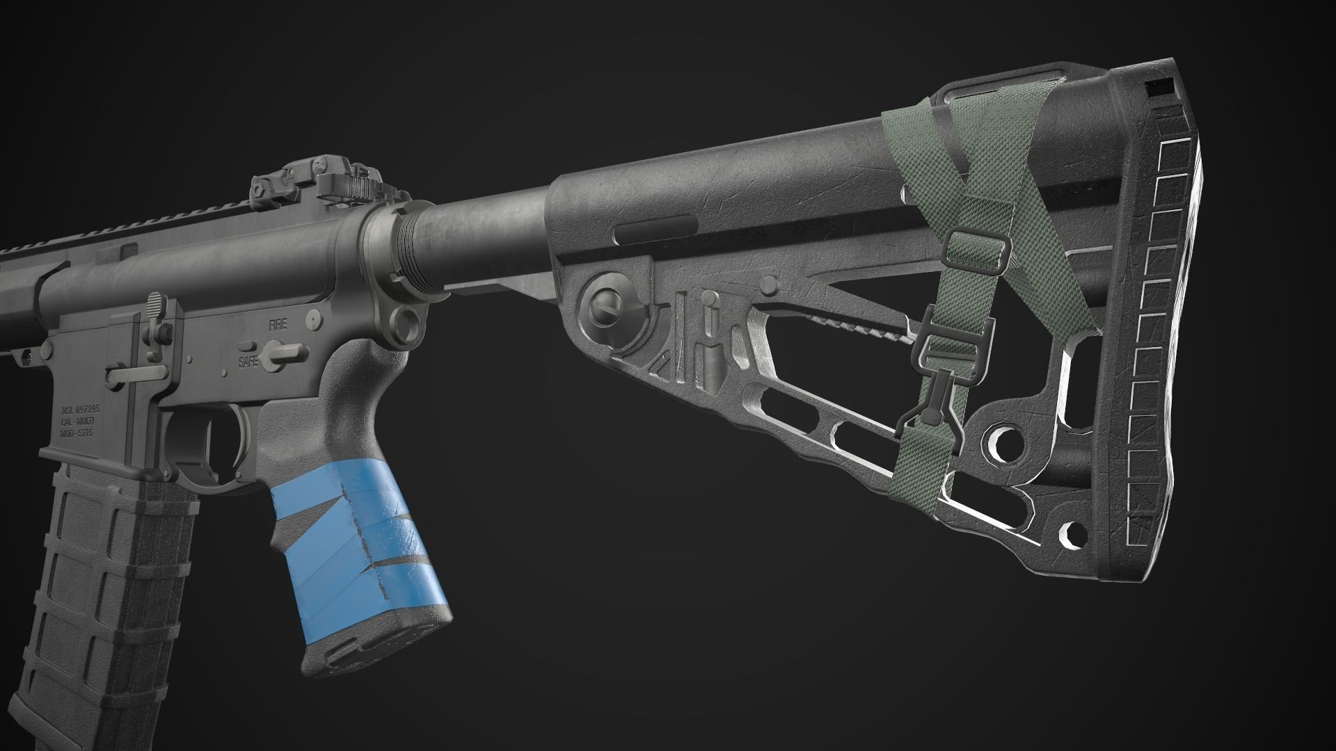 AR-15 Rifle with Upgrades Game Ready Low-poly 3D model_10