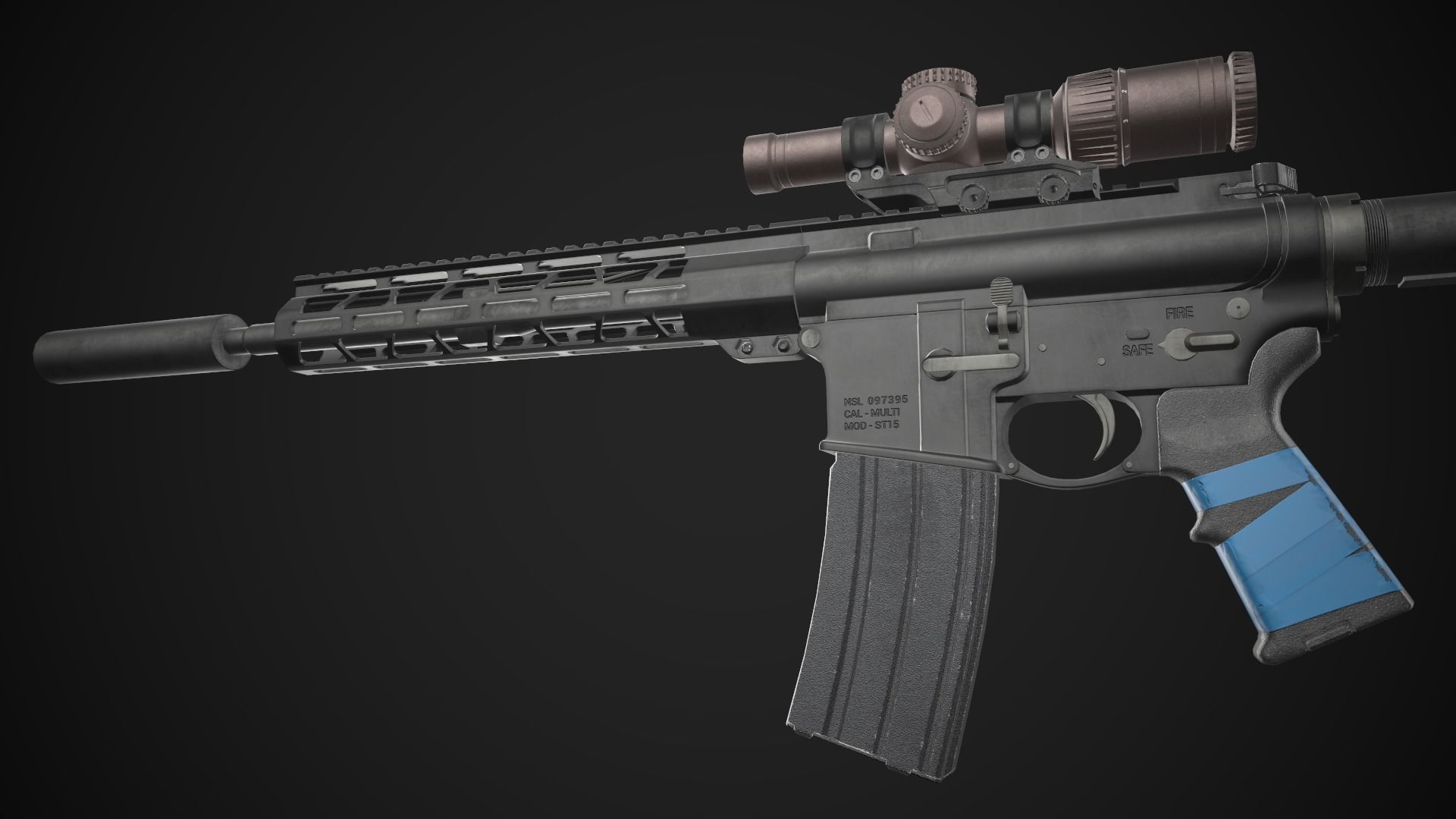 AR-15 Rifle with Upgrades Game Ready Low-poly 3D model_7