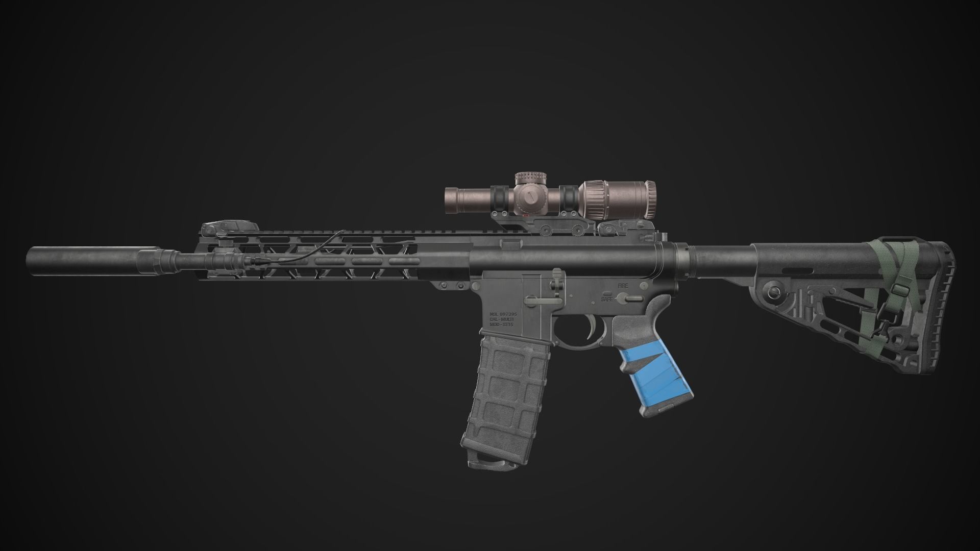 AR-15 Rifle with Upgrades Game Ready Low-poly 3D model_5