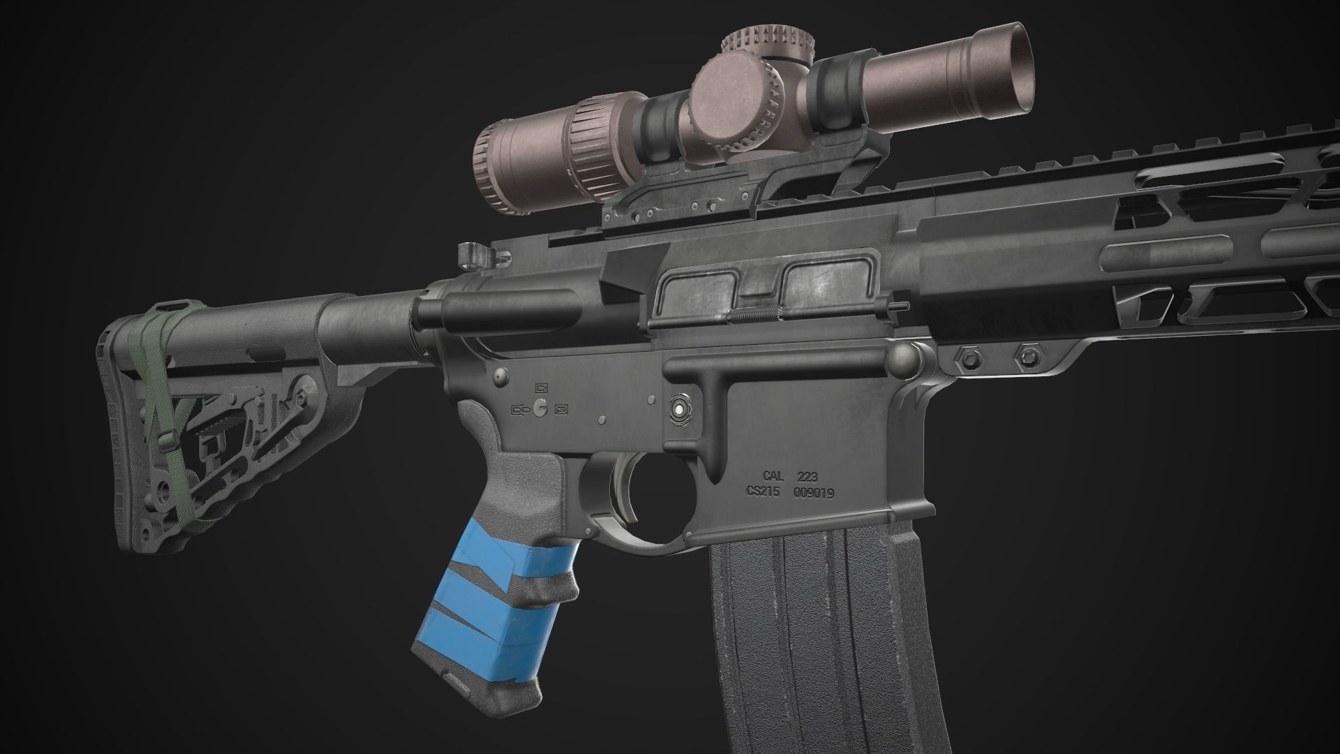 AR-15 Rifle with Upgrades Game Ready Low-poly 3D model_8