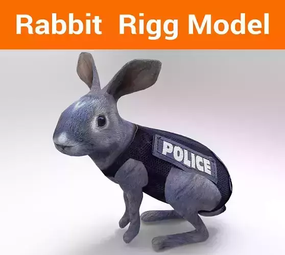 3D Police rabbit rigged low poly model Low-poly 3D model