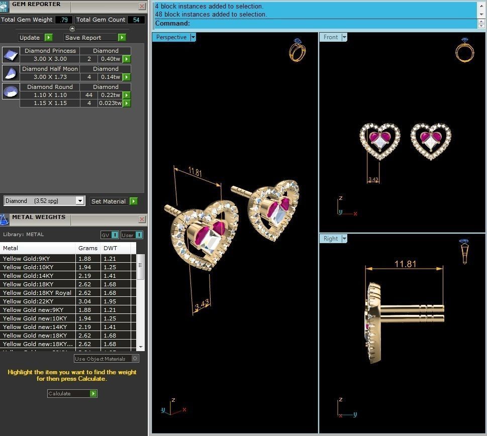 Earrings-3340 gold stud earring with sapphires 3D print model_6