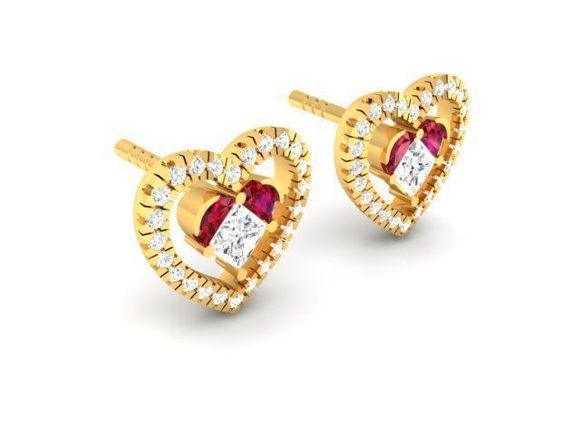 Earrings-3340 gold stud earring with sapphires 3D print model_7