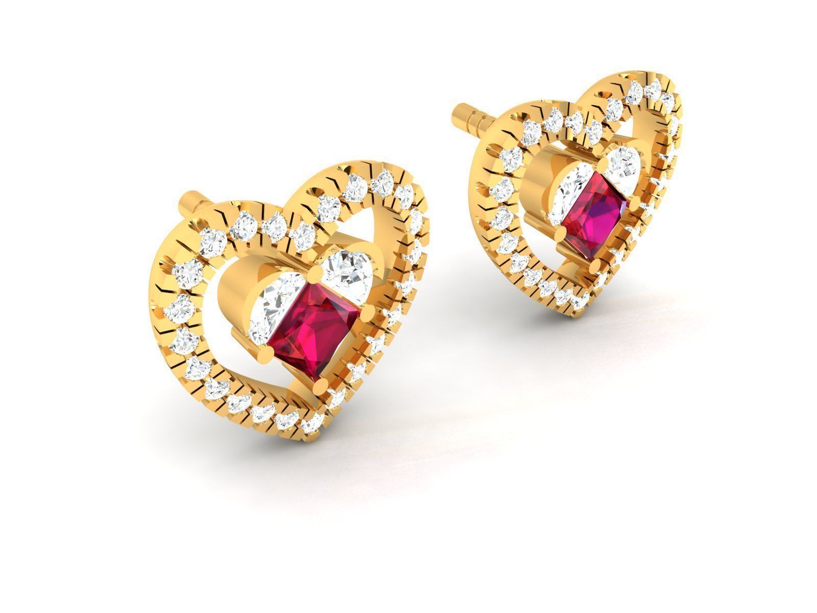 Earrings-3340 gold stud earring with sapphires 3D print model_1