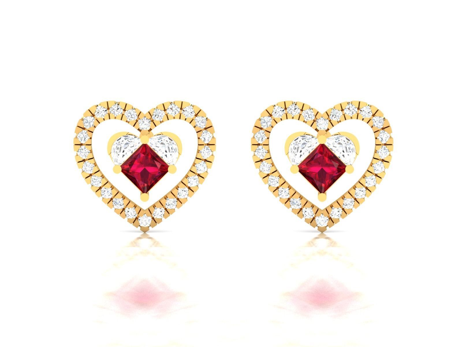 Earrings-3340 gold stud earring with sapphires 3D print model_3