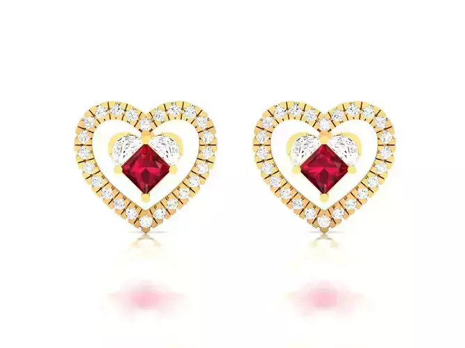 Earrings-3340 gold stud earring with sapphires 3D print model