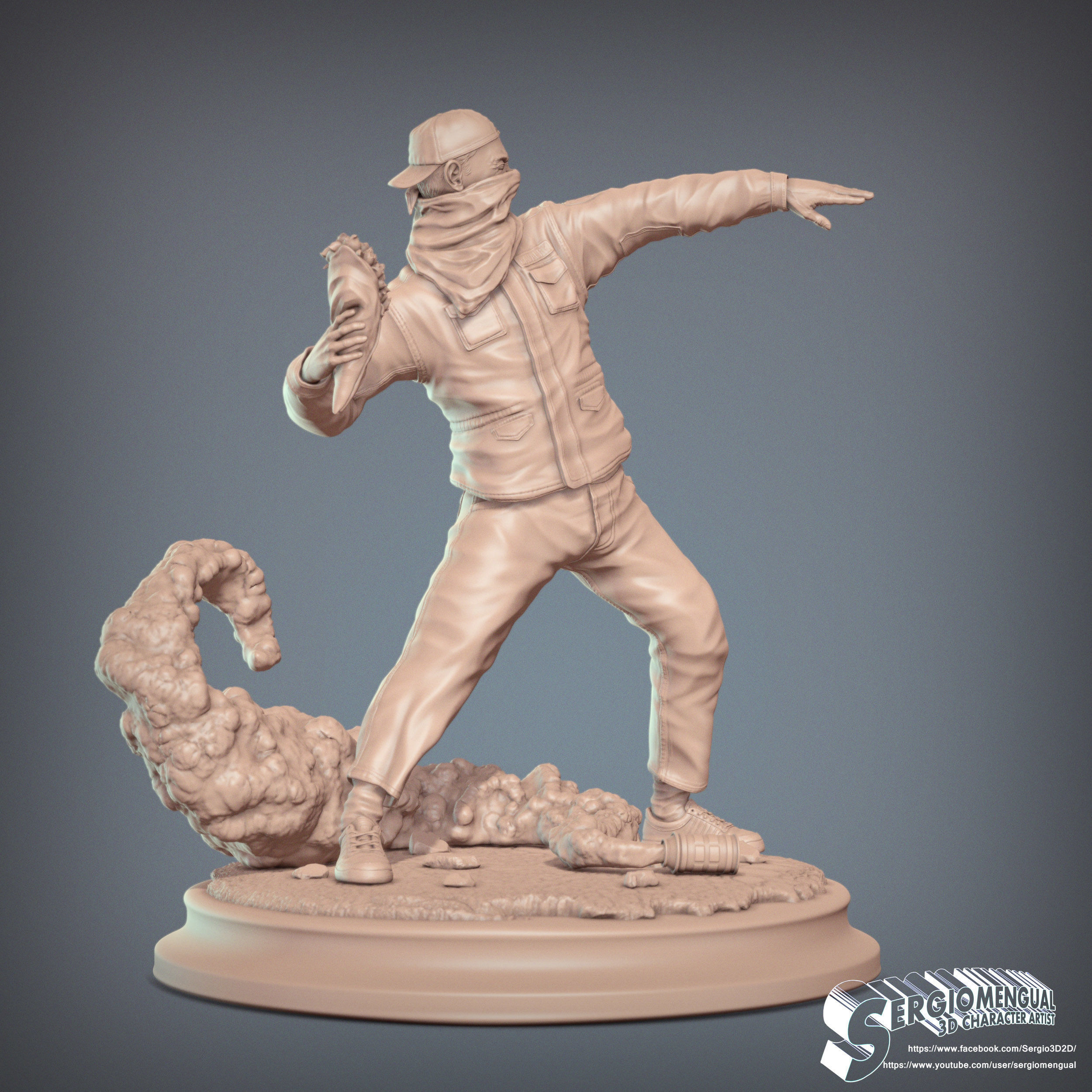 Bansky Rioter STL Statue for 3D printing 3D print model_21