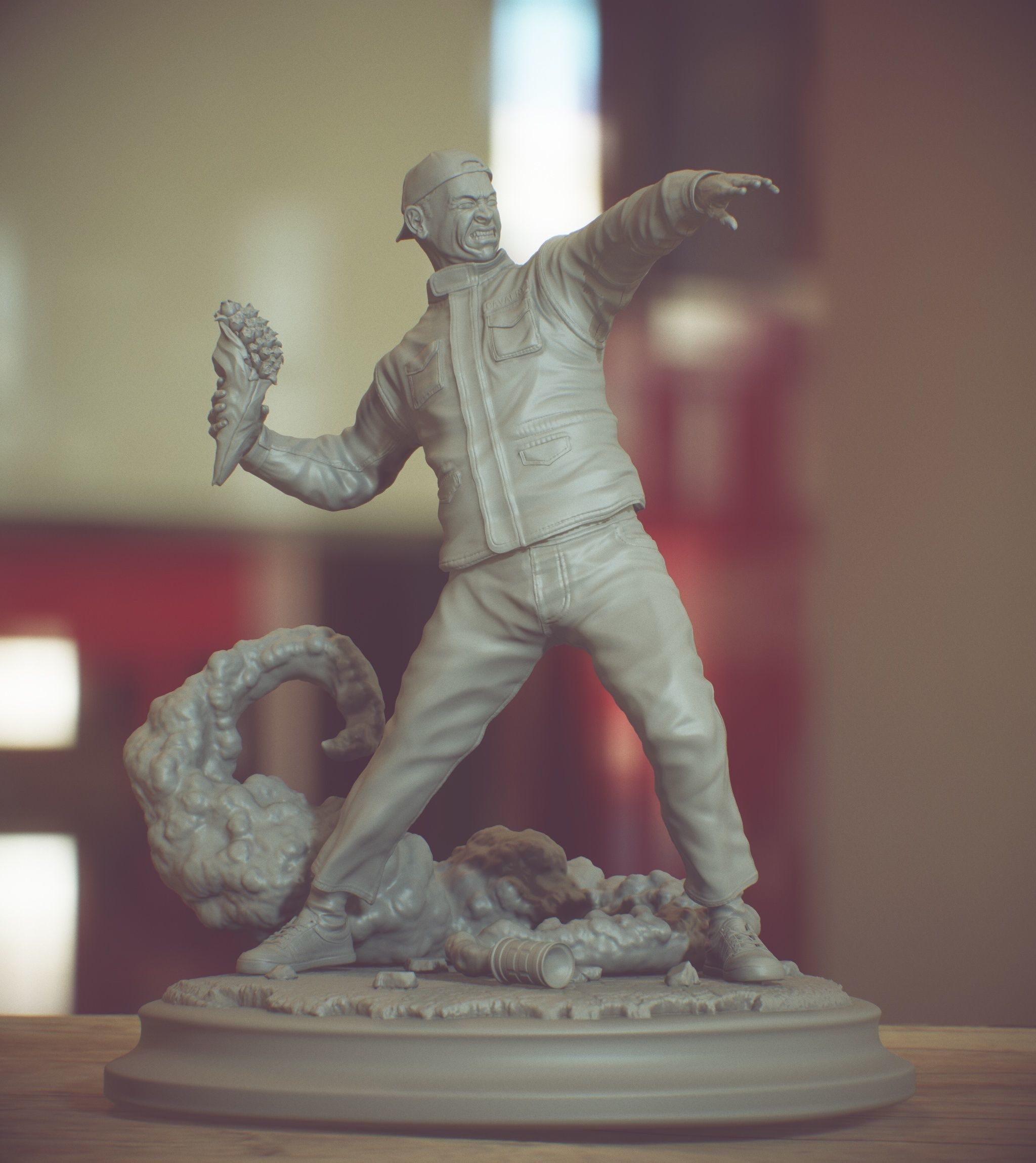 Bansky Rioter STL Statue for 3D printing 3D print model_29