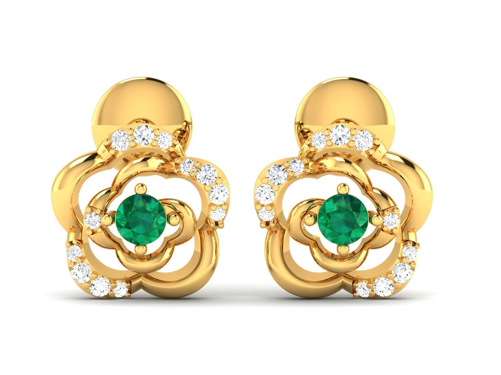 Earrings-1180 emerald and diamond earrings gold 3D print model_4