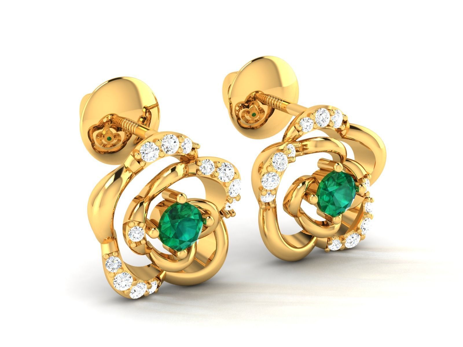 Earrings-1180 emerald and diamond earrings gold 3D print model_3