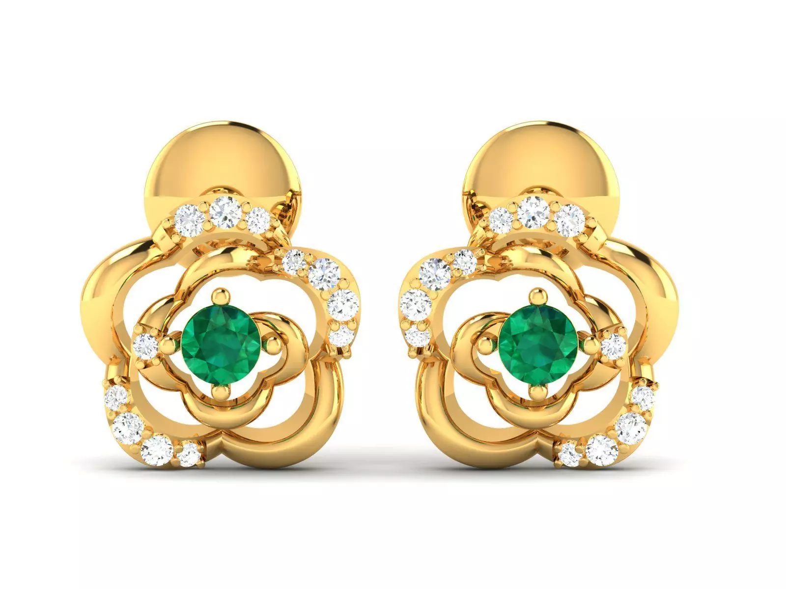 Earrings-1180 emerald and diamond earrings gold 3D print model_0