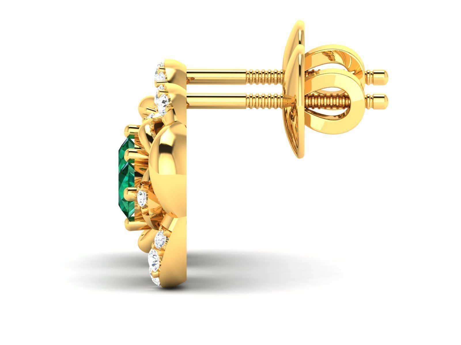 Earrings-1180 emerald and diamond earrings gold 3D print model_5