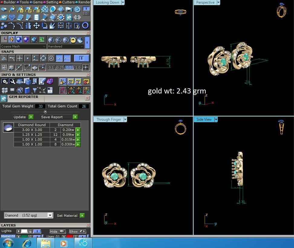 Earrings-1180 emerald and diamond earrings gold 3D print model_1