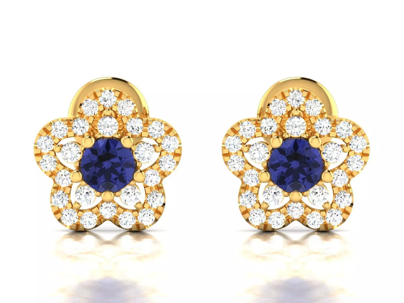 Earrings-1185 sapphire and diamond stud earrings gold 3D print model_0