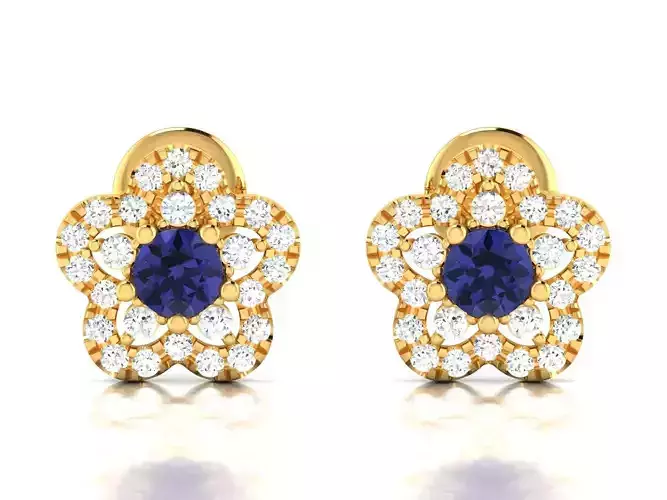 Earrings-1185 sapphire and diamond stud earrings gold 3D print model