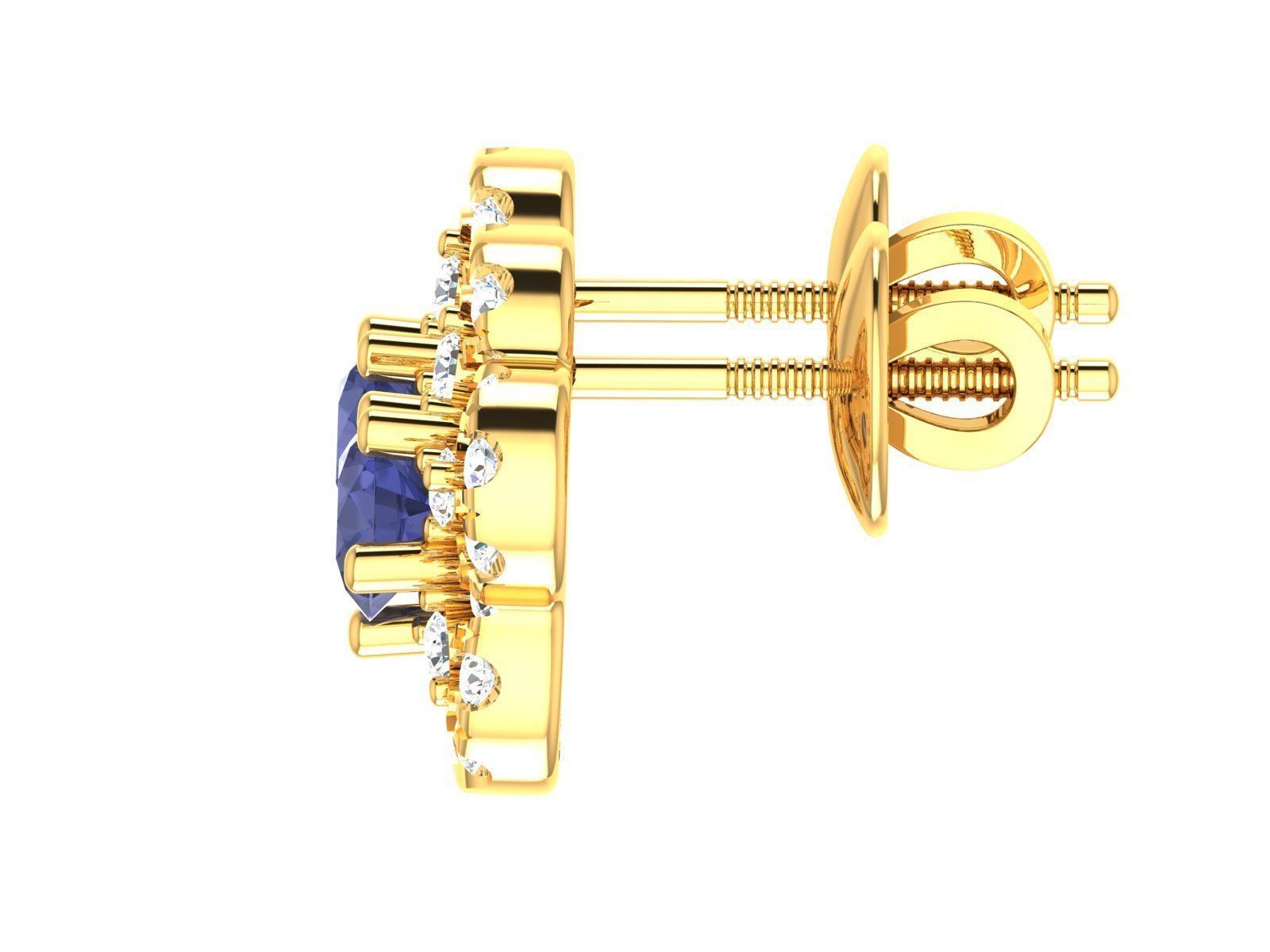 Earrings-1185 sapphire and diamond stud earrings gold 3D print model_5