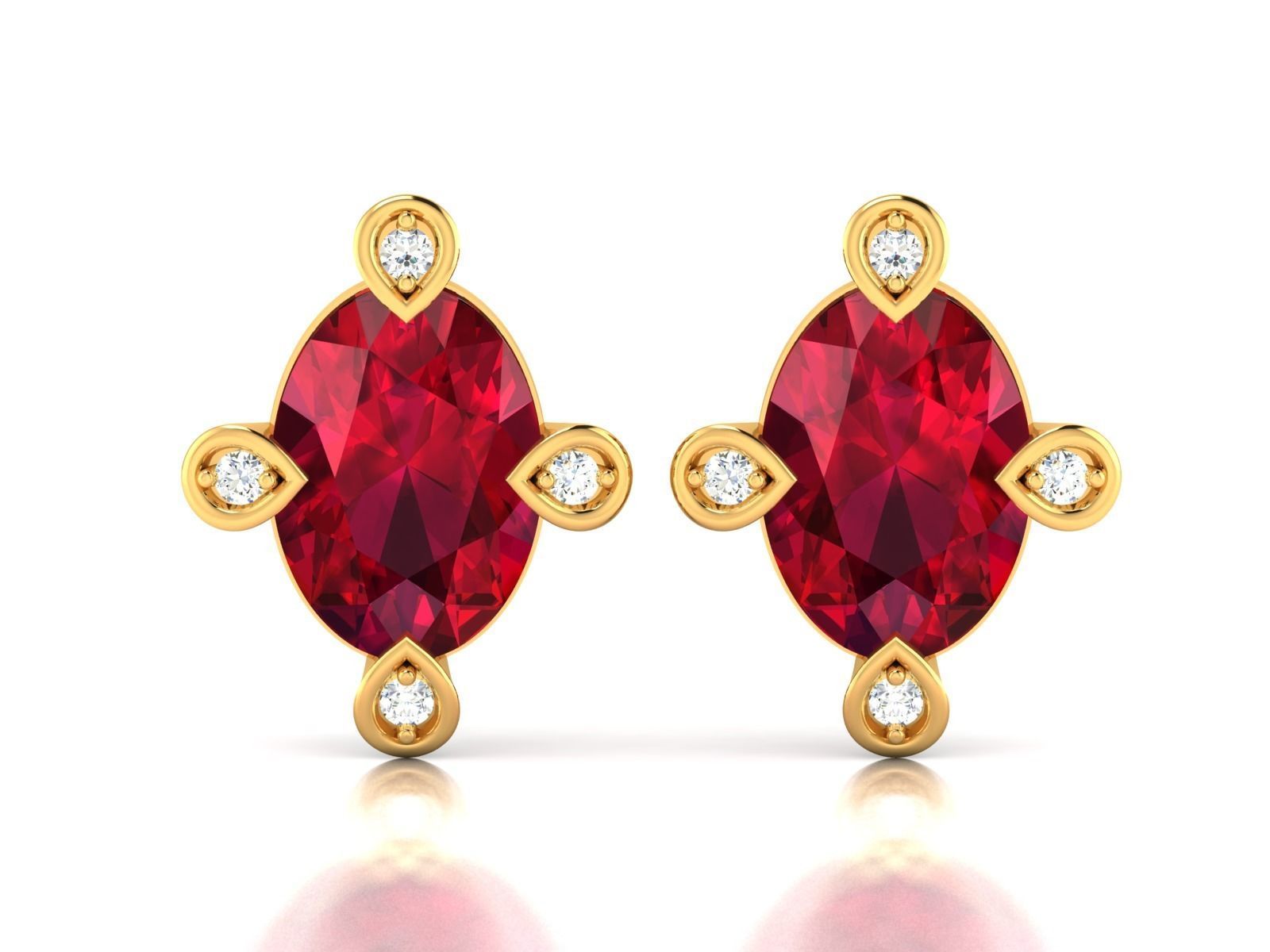 Earrings-1193 ruby stone stud earring gold 3D print model_4