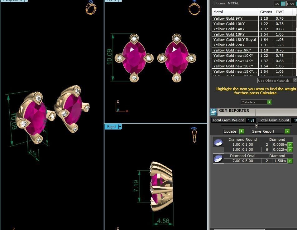 Earrings-1193 ruby stone stud earring gold 3D print model_1