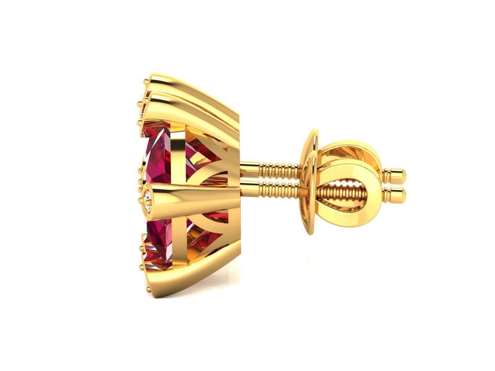 Earrings-1193 ruby stone stud earring gold 3D print model_5