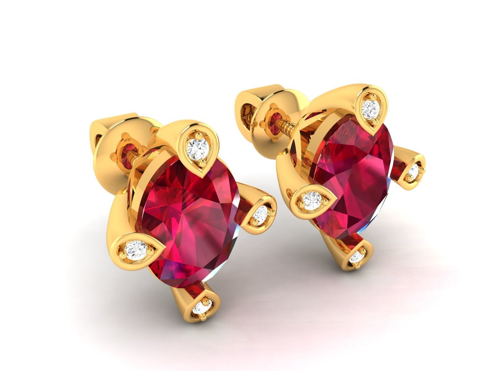 Earrings-1193 ruby stone stud earring gold 3D print model_3