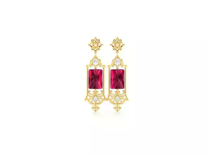 Earrings-1260 pair of gold earrings with ruby stones 3D print model