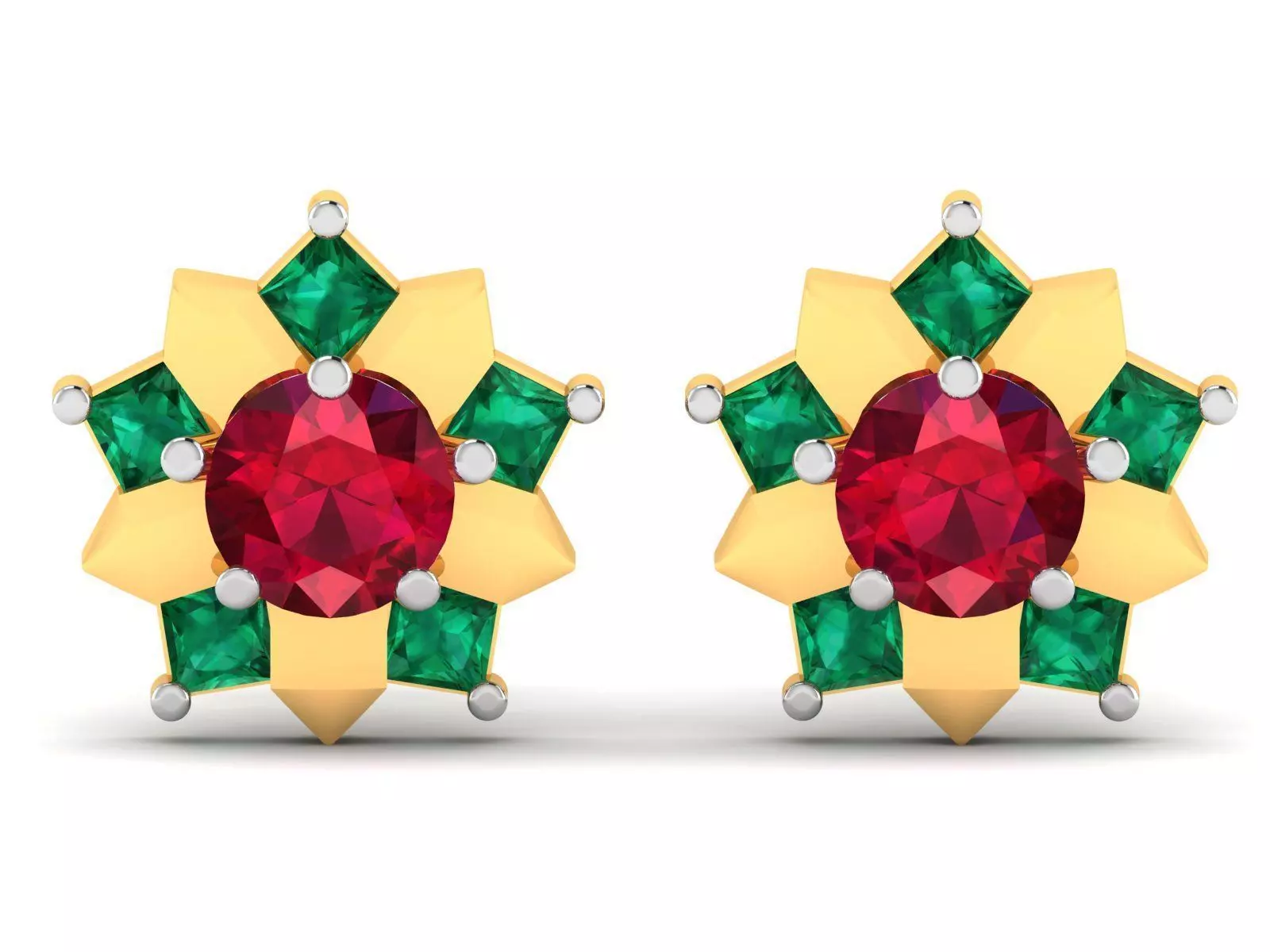 Earrings-301 emerald and ruby stud earrings gold 3D print model