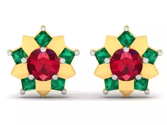 Earrings-301 emerald and ruby stud earrings gold