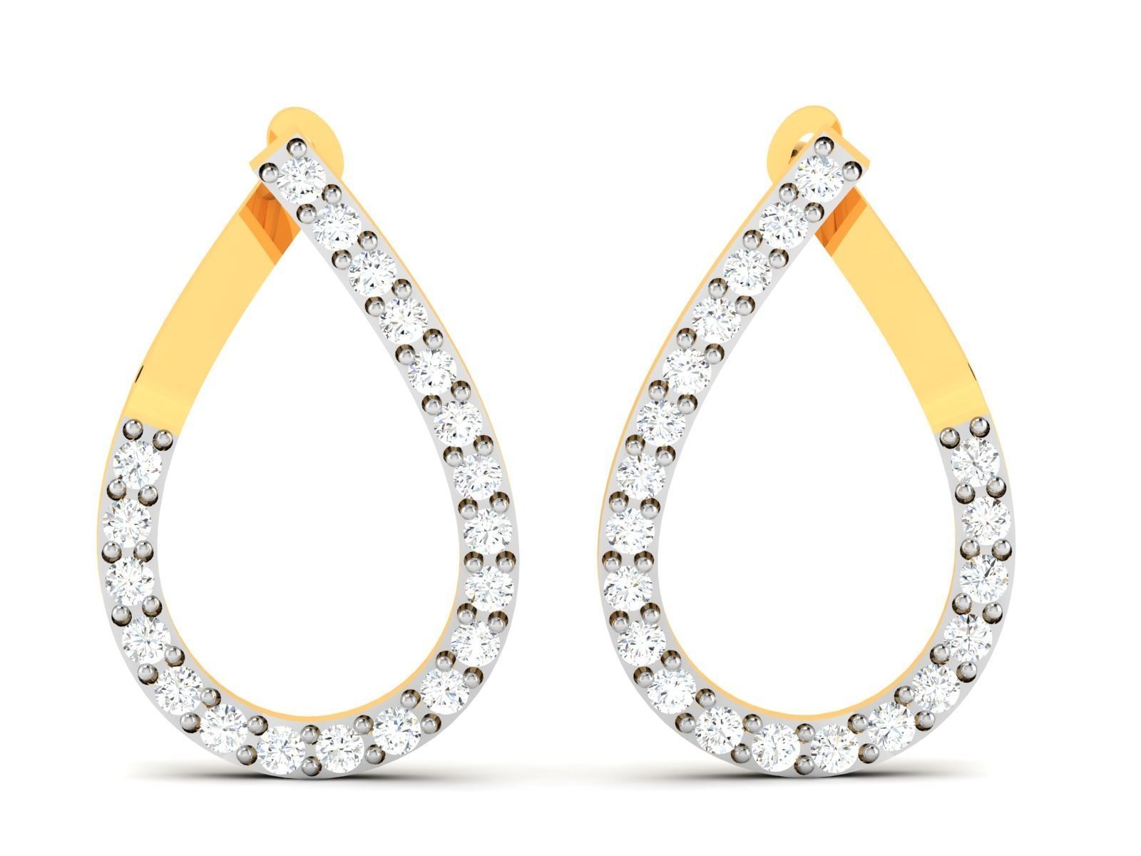 Earrings-305 two diamond hoop earrings gold 3D print model_4