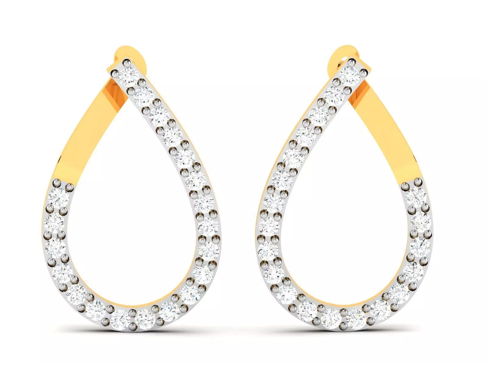 Earrings-305 two diamond hoop earrings gold 3D print model_0
