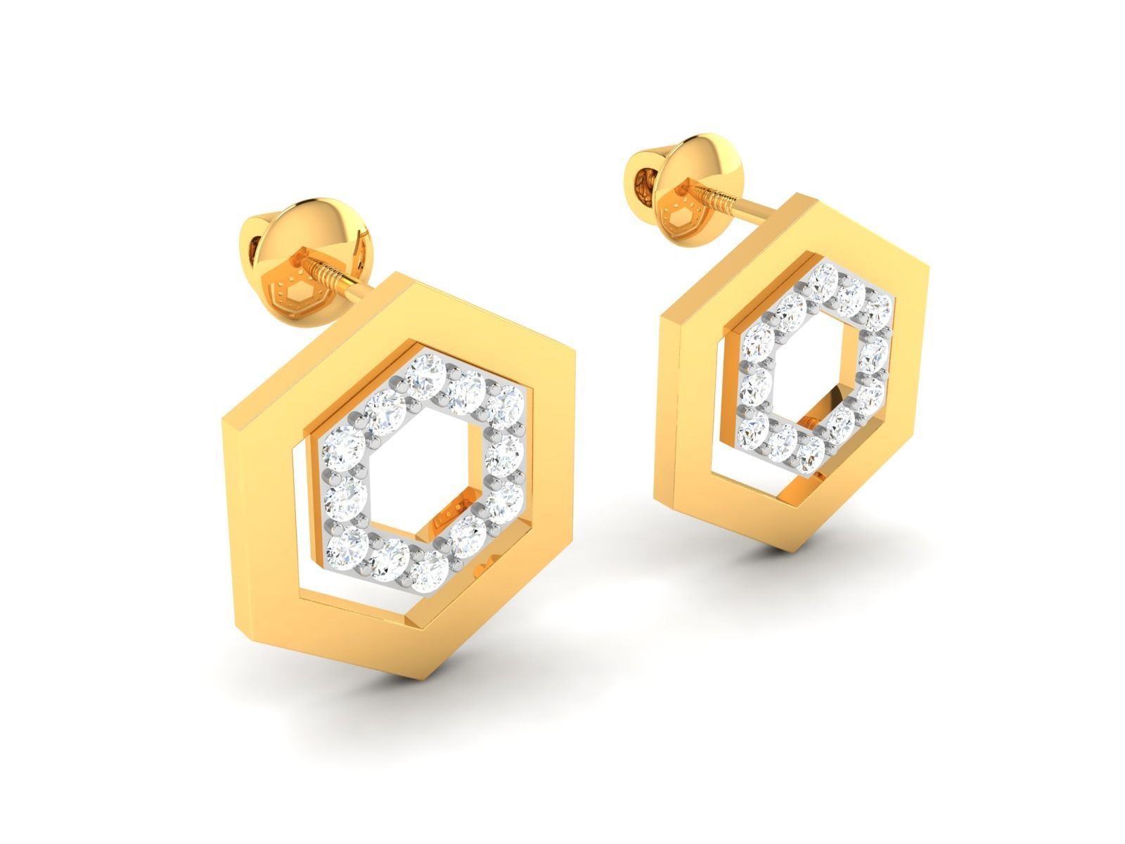 Earrings-310 diamond stud earring gold 3D print model_3