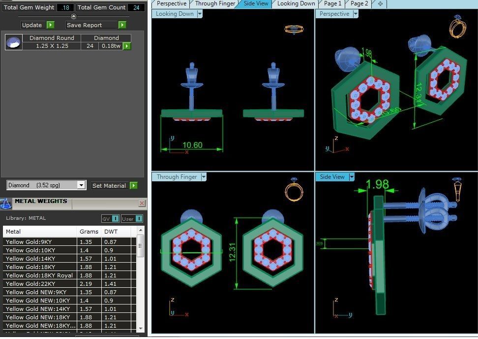 Earrings-310 diamond stud earring gold 3D print model_1