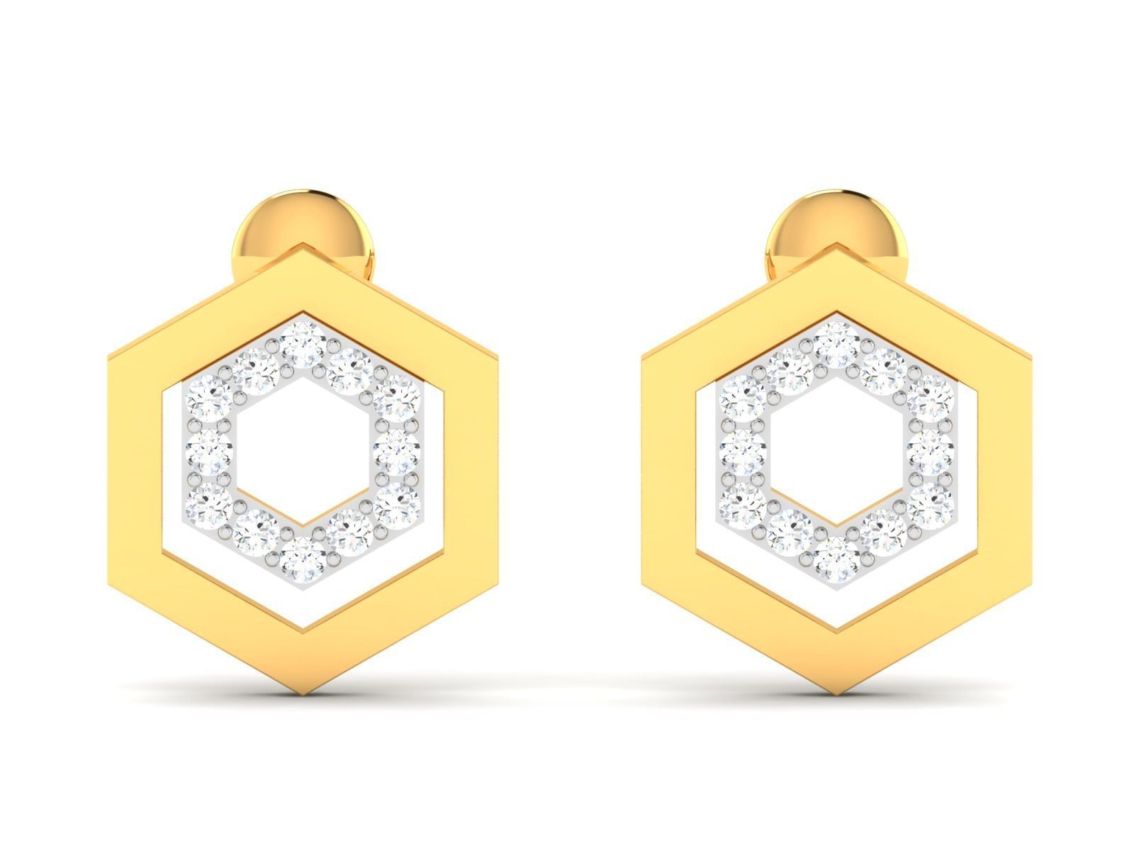Earrings-310 diamond stud earring gold 3D print model_4