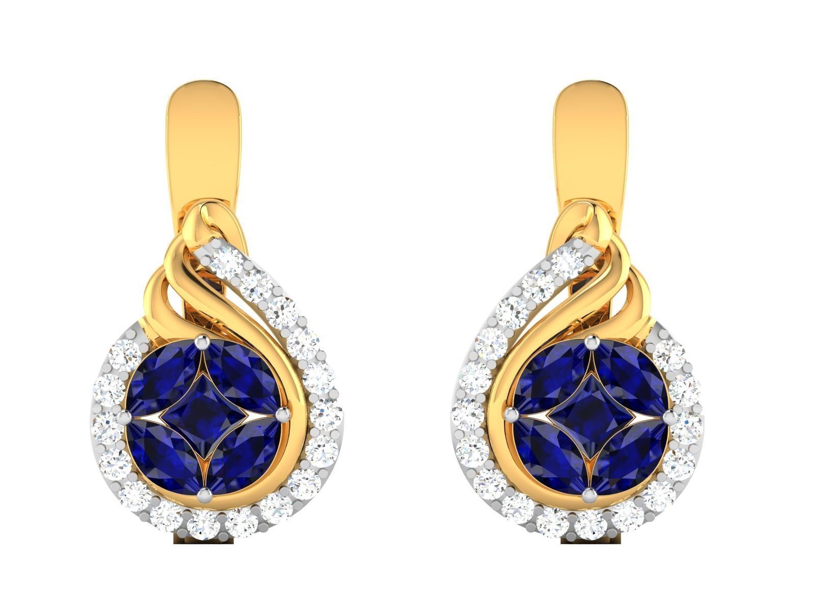 Earrings-327 sapphire and diamond earrings gold 3D print model_4