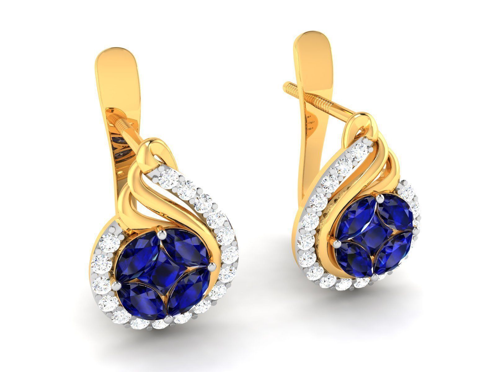 Earrings-327 sapphire and diamond earrings gold 3D print model_2