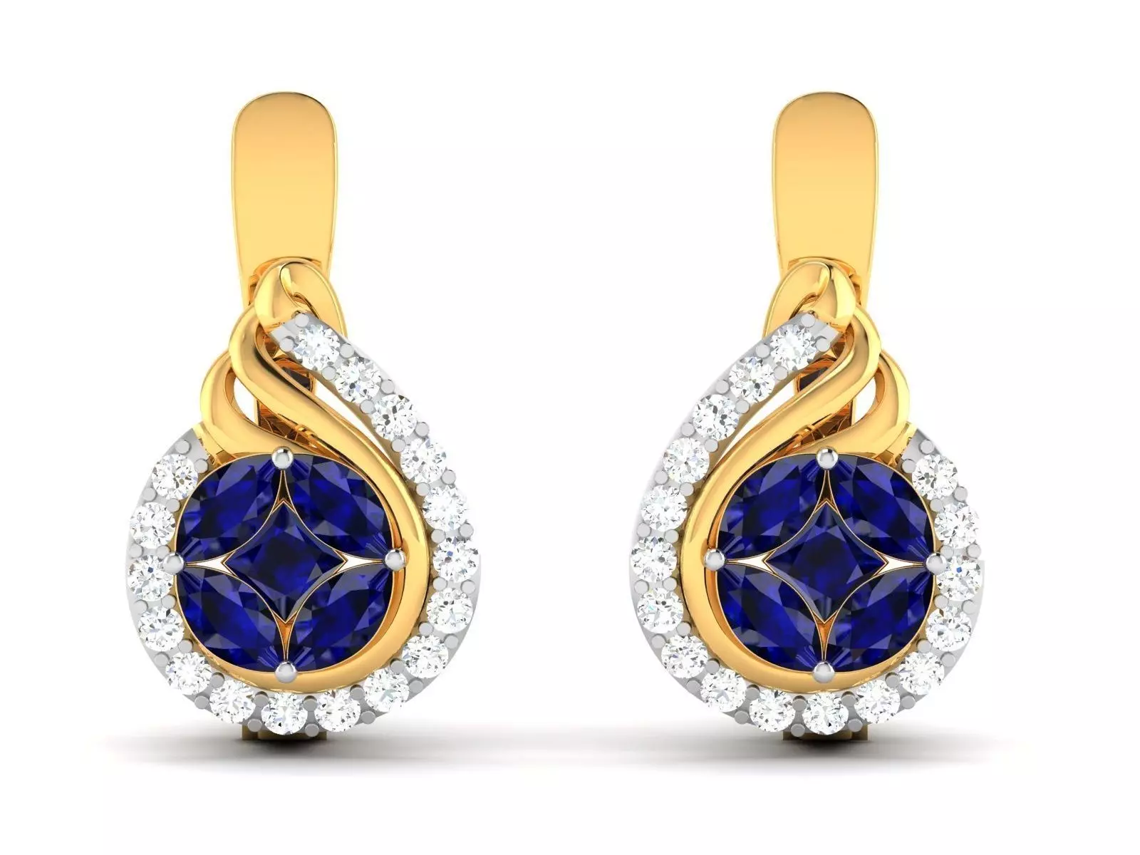 Earrings-327 sapphire and diamond earrings gold 3D print model_0